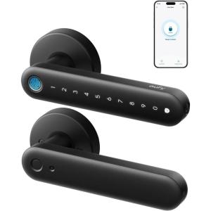 imageeufy Security Smart Lock FamiLock C32 Fingerprint Keyless Door Lock with HandleInterior Doors Builtin WiFi 24 GHz Only App Control Auto Lock 4 AA Batteries AlexaGoogleRekey Not Supported