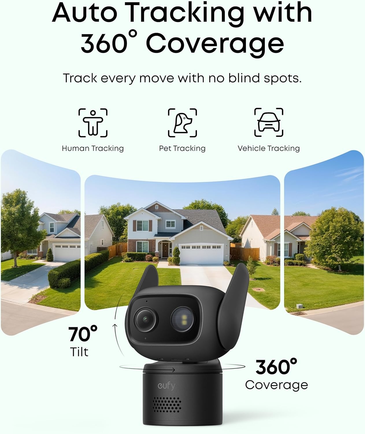 image:imageeufy Security IndoorOutdoor Camera C312Pack P66 SpotlightFree Color Night Vision 360 Coverage View AutoTrackingHumanVehiclePetCry Detection 247 Recording Black No SubscriptionBlack