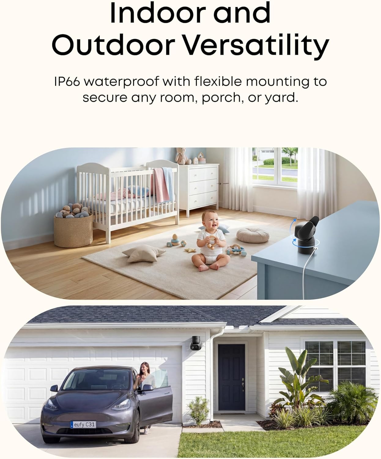 image:imageeufy Security IndoorOutdoor Camera C312Pack P66 SpotlightFree Color Night Vision 360 Coverage View AutoTrackingHumanVehiclePetCry Detection 247 Recording Black No SubscriptionBlack