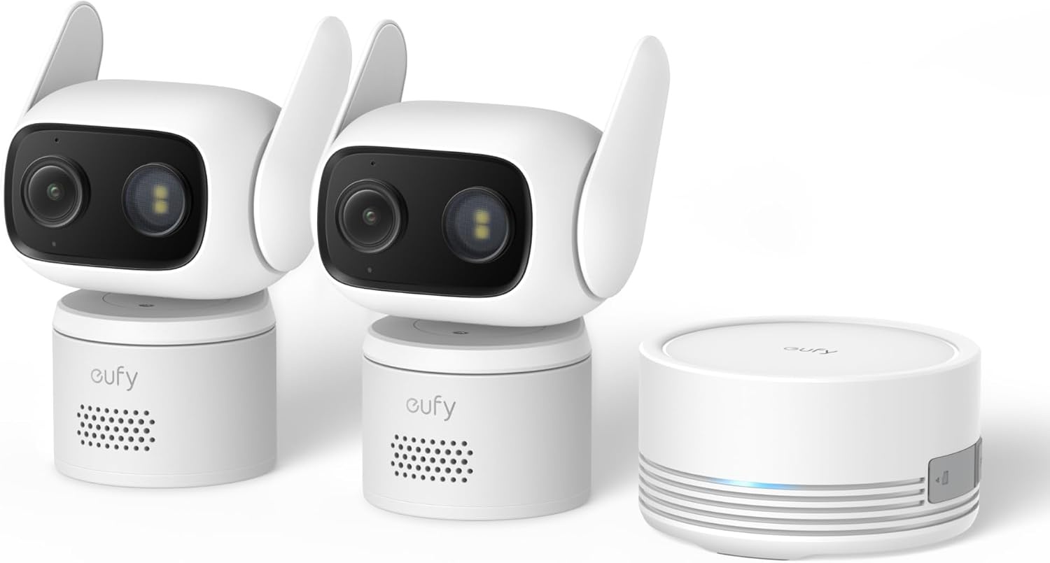 image:imageeufy Security IndoorOutdoor Camera C312Pack P66 SpotlightFree Color Night Vision 360 Coverage View AutoTrackingHumanVehiclePetCry Detection 247 Recording Black No Subscriptionwhite