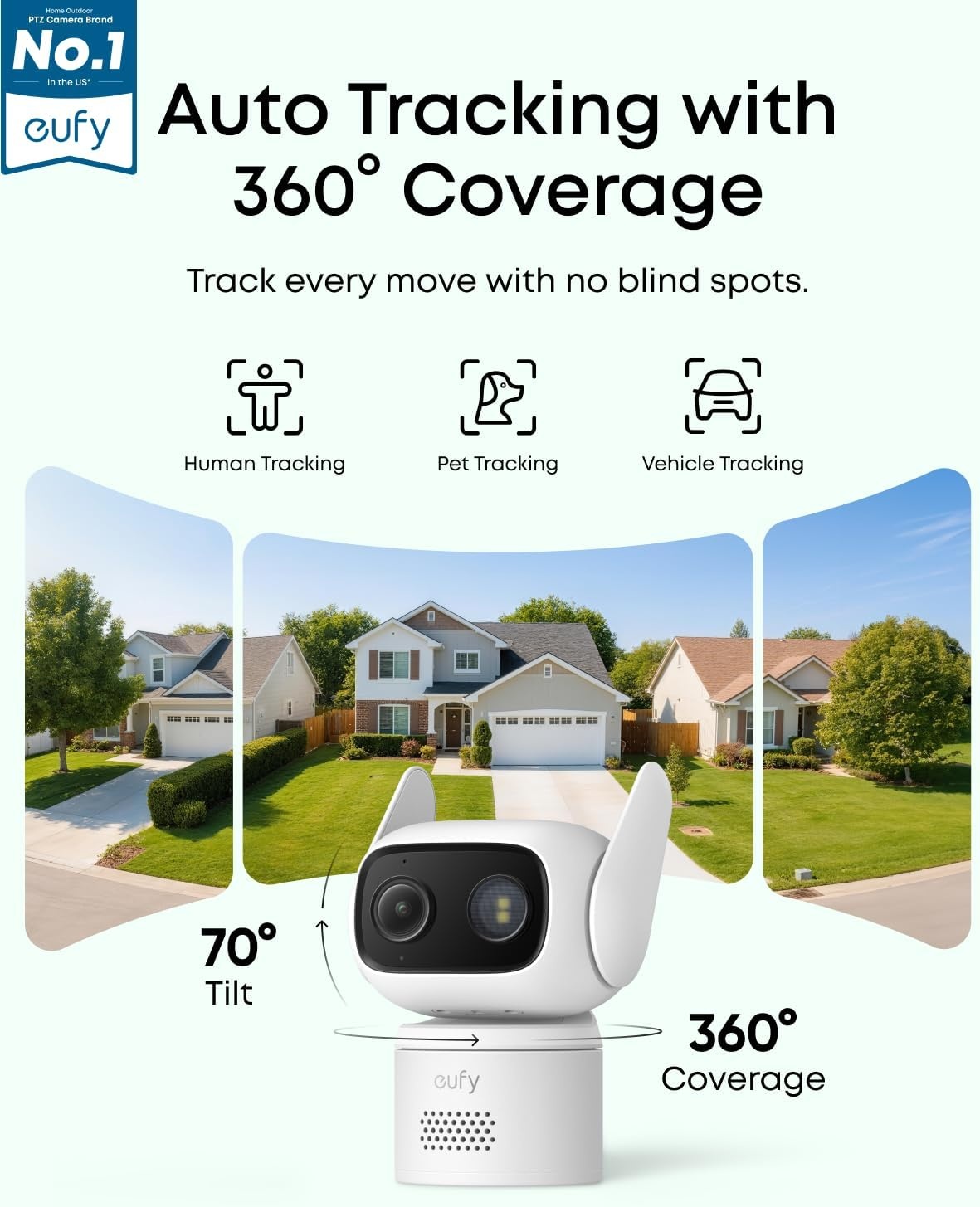 image:imageeufy Security IndoorOutdoor Camera C312Pack P66 SpotlightFree Color Night Vision 360 Coverage View AutoTrackingHumanVehiclePetCry Detection 247 Recording Black No Subscriptionwhite
